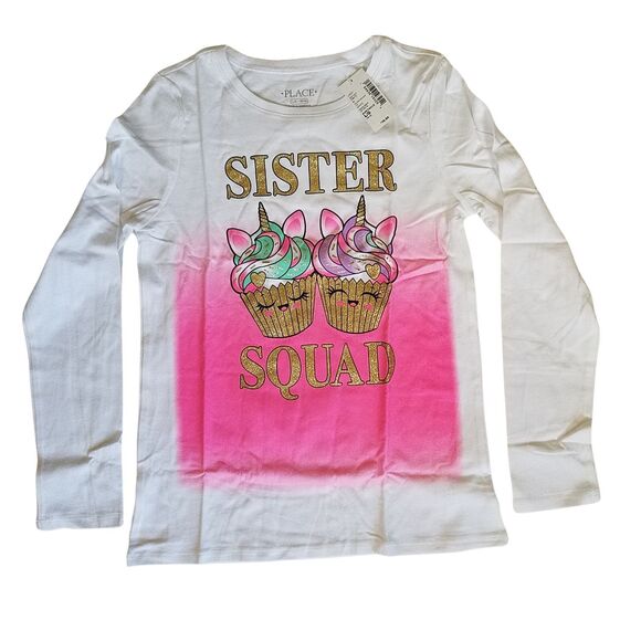 The Children's Place Other - The Children’s Place Graphic T-Shirt Girls Large (10/12) Sister Squad White Pink